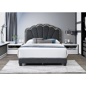 English Elm Modern Glam Full Bed Bouclé Shell Arch Headboard with Built in LED Ambient Lighting Dark Gray B011P565611