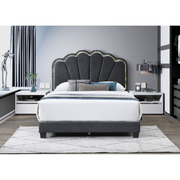 English Elm Modern Glam Full Bed Bouclé Shell Arch Headboard with Built in LED Ambient Lighting Dark Gray B011P565611