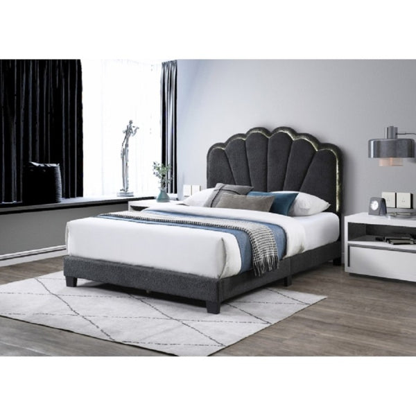 English Elm Modern Glam Full Bed Bouclé Shell Arch Headboard with Built in LED Ambient Lighting Dark Gray B011P565611