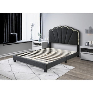 English Elm Modern Glam Full Bed Bouclé Shell Arch Headboard with Built in LED Ambient Lighting Dark Gray B011P565611