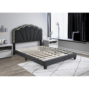 English Elm Modern Glam Full Bed Bouclé Shell Arch Headboard with Built in LED Ambient Lighting Dark Gray B011P565611
