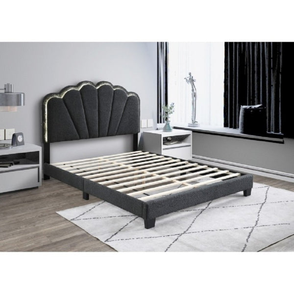 English Elm Modern Glam Full Bed Bouclé Shell Arch Headboard with Built in LED Ambient Lighting Dark Gray B011P565611