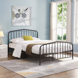 English Elm Black Victorian Arc Scrollwork Metal Platform Bed Ornate Wrought Iron Full Frame Black B011P565613