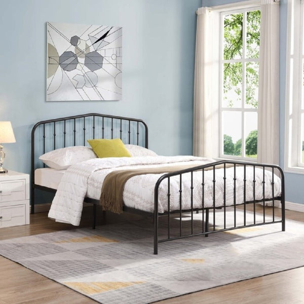English Elm Black Victorian Arc Scrollwork Metal Platform Bed Ornate Wrought Iron Full Frame Black B011P565613