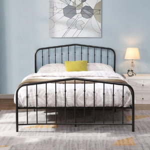 English Elm Black Victorian Arc Scrollwork Metal Platform Bed Ornate Wrought Iron Full Frame Black B011P565613