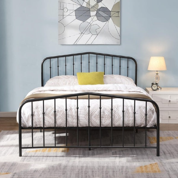 English Elm Black Victorian Arc Scrollwork Metal Platform Bed Ornate Wrought Iron Full Frame Black B011P565613