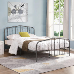 English Elm Black Victorian Arc Scrollwork Metal Platform Bed Ornate Wrought Iron Full Frame Dark Gray B011P565620