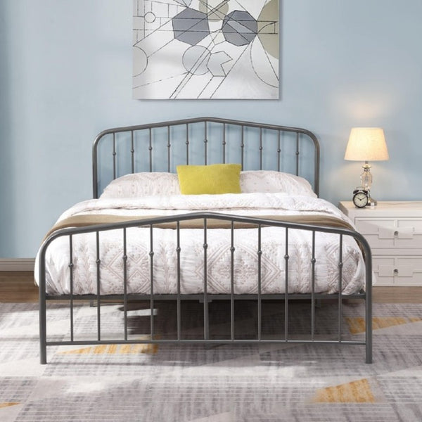 English Elm Black Victorian Arc Scrollwork Metal Platform Bed Ornate Wrought Iron Full Frame Dark Gray B011P565620