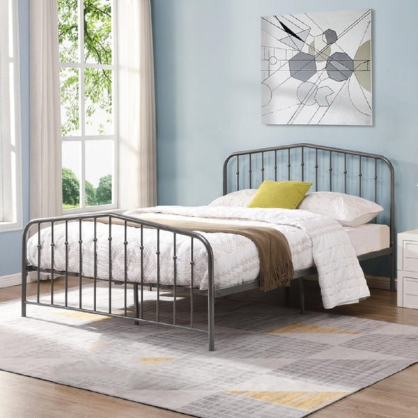 English Elm Black Victorian Arc Scrollwork Metal Platform Bed Ornate Wrought Iron Full Frame Dark Gray B011P565620