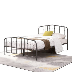 English Elm Black Victorian Arc Scrollwork Metal Platform Bed Ornate Wrought Iron Full Frame Dark Gray B011P565620