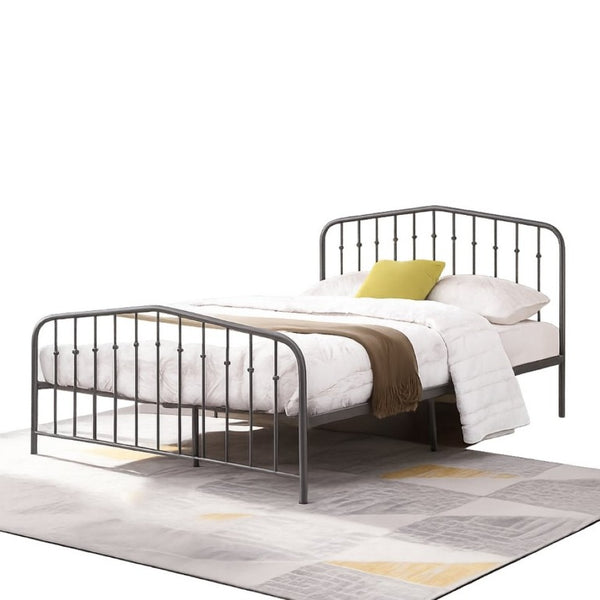 English Elm Black Victorian Arc Scrollwork Metal Platform Bed Ornate Wrought Iron Full Frame Dark Gray B011P565620