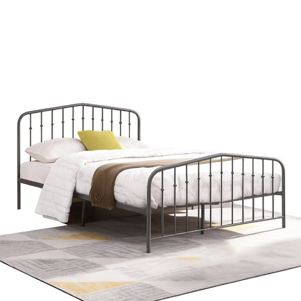 English Elm Black Victorian Arc Scrollwork Metal Platform Bed Ornate Wrought Iron Full Frame Dark Gray B011P565620