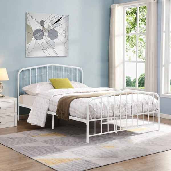English Elm Black Victorian Arc Scrollwork Metal Platform Bed Ornate Wrought Iron Full Frame White B011P565621