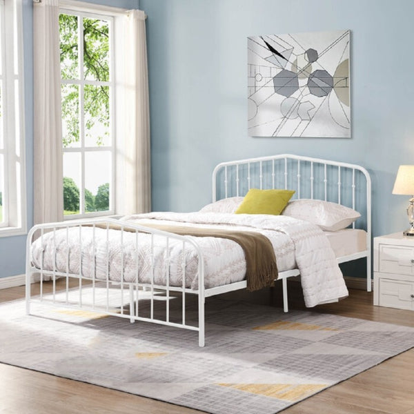English Elm Black Victorian Arc Scrollwork Metal Platform Bed Ornate Wrought Iron Full Frame White B011P565621