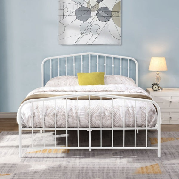 English Elm Black Victorian Arc Scrollwork Metal Platform Bed Ornate Wrought Iron Full Frame White B011P565621
