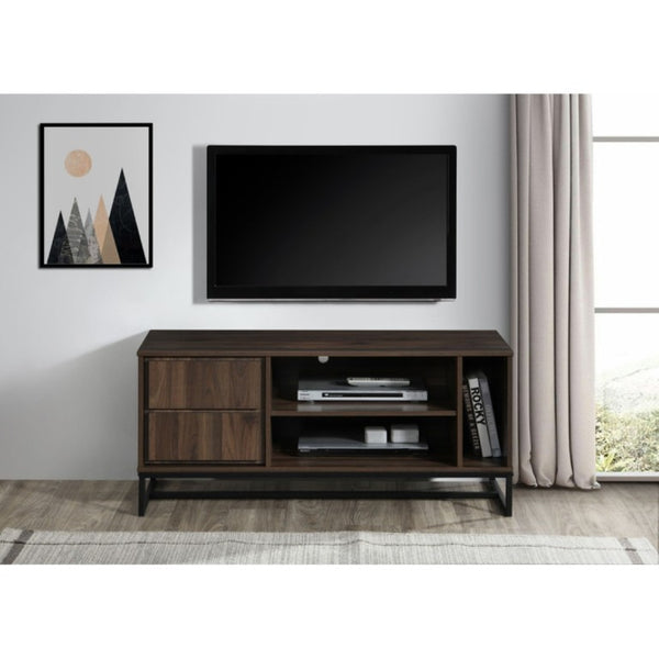 English Elm Mid-Century Modern Low Profile Media Console with Open Shelving and Enclosed Cabinet Dark Walnut B011P566910