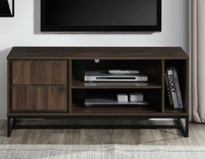 English Elm Mid-Century Modern Low Profile Media Console with Open Shelving and Enclosed Cabinet Dark Walnut B011P566910