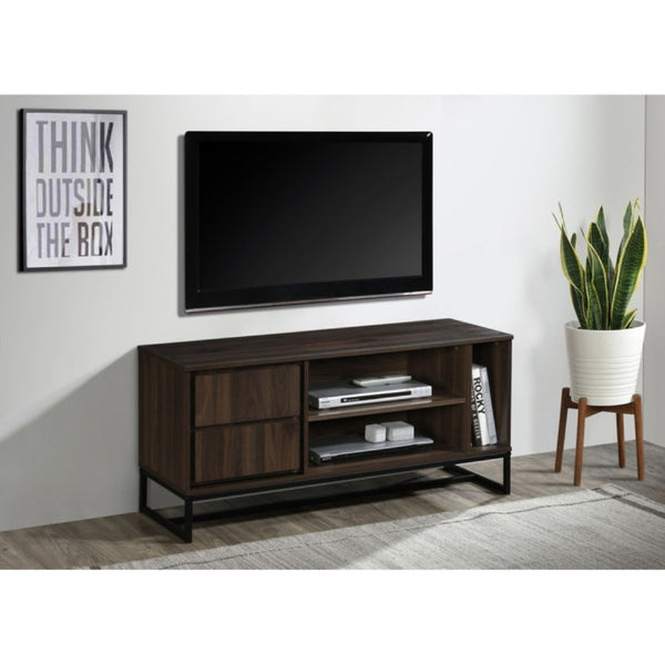 English Elm Mid-Century Modern Low Profile Media Console with Open Shelving and Enclosed Cabinet Dark Walnut B011P566910
