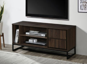 English Elm Mid-Century Modern Low Profile Media Console with Open Shelving and Enclosed Cabinet Dark Walnut B011P566910