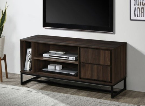 English Elm Mid-Century Modern Low Profile Media Console with Open Shelving and Enclosed Cabinet Dark Walnut B011P566910