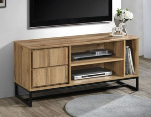 English Elm Mid-Century Modern Low Profile Media Console with Open Shelving and Enclosed Cabinet Oak B011P566912