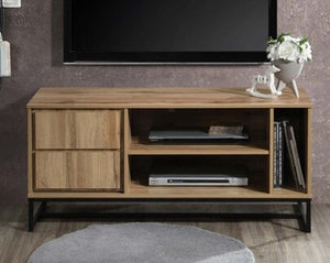 English Elm Mid-Century Modern Low Profile Media Console with Open Shelving and Enclosed Cabinet Oak B011P566912