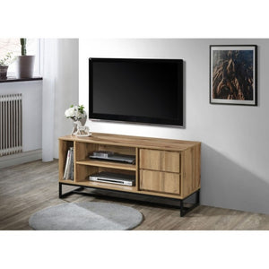 English Elm Mid-Century Modern Low Profile Media Console with Open Shelving and Enclosed Cabinet Oak B011P566912