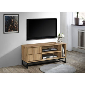 English Elm Mid-Century Modern Low Profile Media Console with Open Shelving and Enclosed Cabinet Oak B011P566912