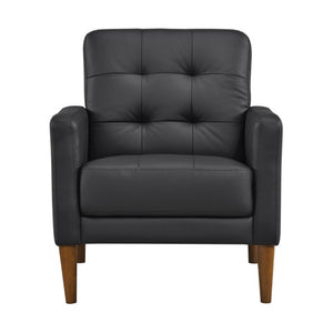 English Elm Modern Tufted Leather Armchair with Pocket Coil Support and Walnut Rubberwood Legs Black B011P566913