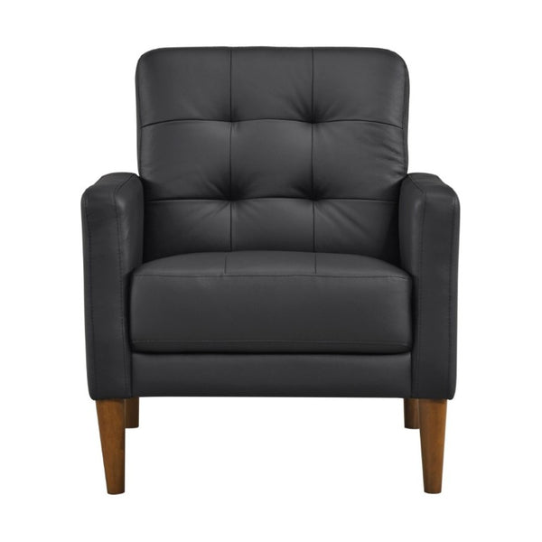 English Elm Modern Tufted Leather Armchair with Pocket Coil Support and Walnut Rubberwood Legs Black B011P566913