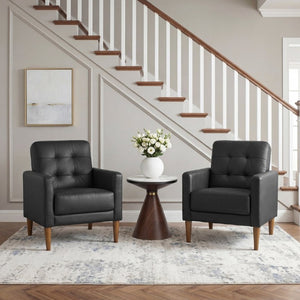English Elm Modern Tufted Leather Armchair with Pocket Coil Support and Walnut Rubberwood Legs Black B011P566913