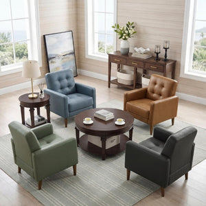 English Elm Modern Tufted Leather Armchair with Pocket Coil Support and Walnut Rubberwood Legs Black B011P566913