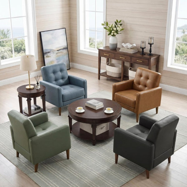 English Elm Modern Tufted Leather Armchair with Pocket Coil Support and Walnut Rubberwood Legs Black B011P566913