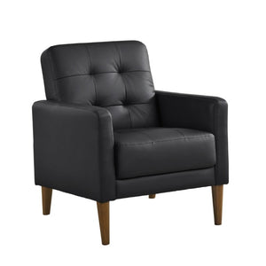 English Elm Modern Tufted Leather Armchair with Pocket Coil Support and Walnut Rubberwood Legs Black B011P566913