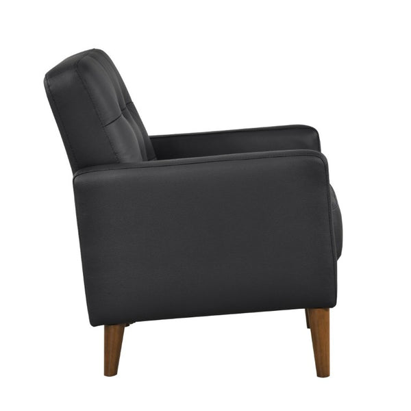 English Elm Modern Tufted Leather Armchair with Pocket Coil Support and Walnut Rubberwood Legs Black B011P566913