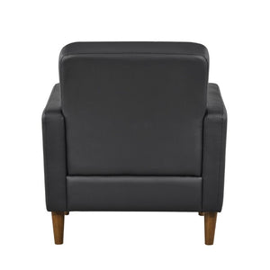 English Elm Modern Tufted Leather Armchair with Pocket Coil Support and Walnut Rubberwood Legs Black B011P566913