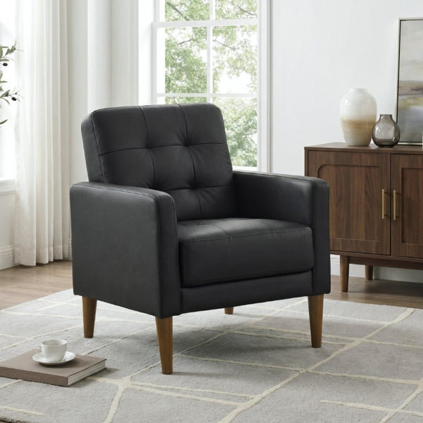 English Elm Modern Tufted Leather Armchair with Pocket Coil Support and Walnut Rubberwood Legs Black B011P566913