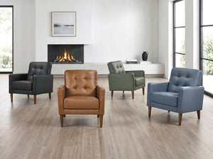 English Elm Modern Tufted Leather Armchair with Pocket Coil Support and Walnut Rubberwood Legs Black B011P566913