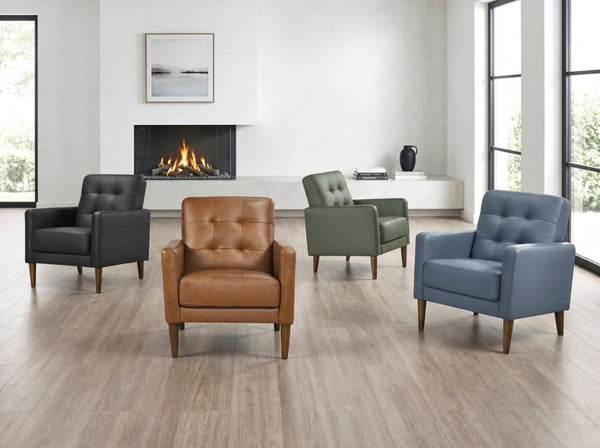 English Elm Modern Tufted Leather Armchair with Pocket Coil Support and Walnut Rubberwood Legs Black B011P566913