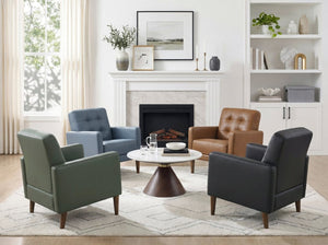English Elm Modern Tufted Leather Armchair with Pocket Coil Support and Walnut Rubberwood Legs Black B011P566913