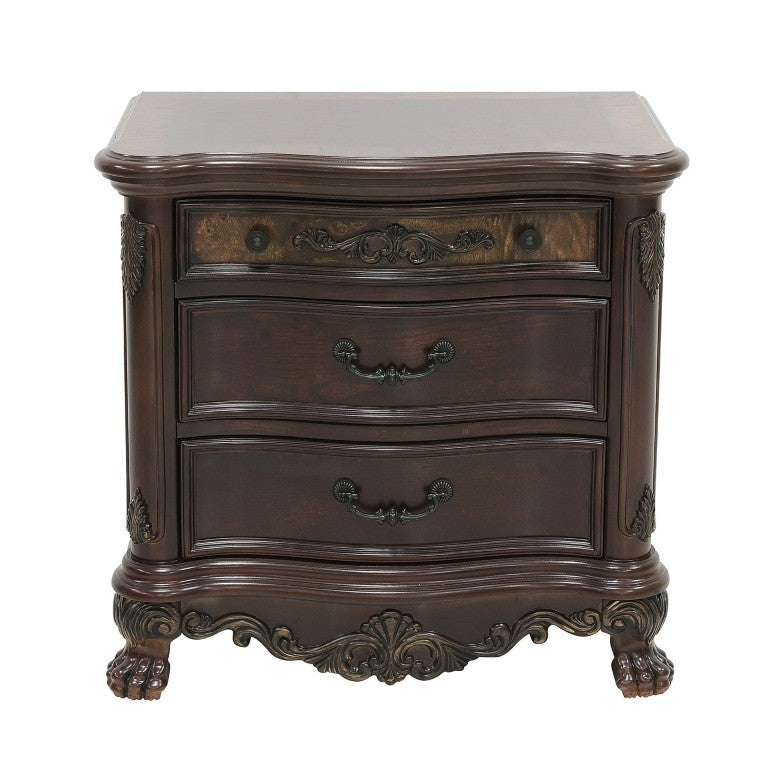 English Elm Nightstands Traditional Cherry Burl Veneer Set of 2 with Claw Feet and Dovetail Drawers B011P567004