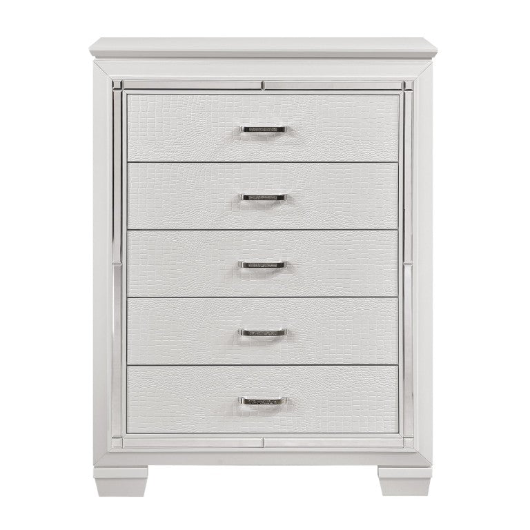 English Elm Chest of Drawers Art Deco Glam with Mirror Trim and Faux Crystal Pulls for Bedroom B011P567007