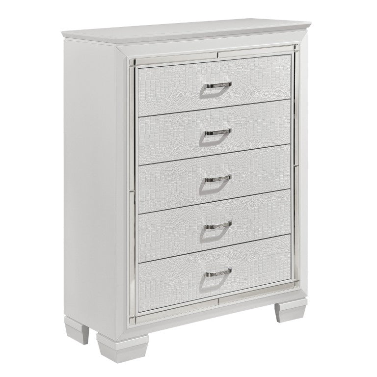 English Elm Chest of Drawers Art Deco Glam with Mirror Trim and Faux Crystal Pulls for Bedroom B011P567007