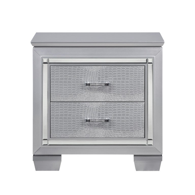 English Elm Nightstands Glam Art Deco Set with LED Glow Mirror Trim and Crystal Bar Pulls B011P567009