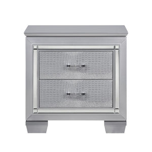 English Elm Nightstands Glam Art Deco Set with LED Glow Mirror Trim and Crystal Bar Pulls B011P567009