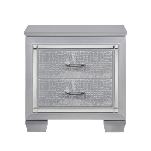 English Elm Nightstands Glam Art Deco Set with LED Glow Mirror Trim and Crystal Bar Pulls B011P567009