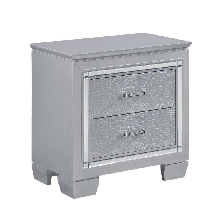 English Elm Nightstands Glam Art Deco Set with LED Glow Mirror Trim and Crystal Bar Pulls B011P567009