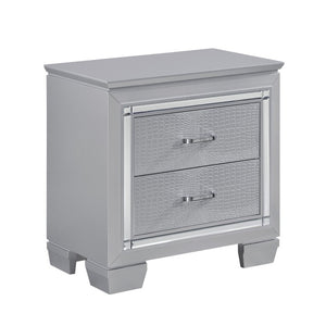 English Elm Nightstands Glam Art Deco Set with LED Glow Mirror Trim and Crystal Bar Pulls B011P567009