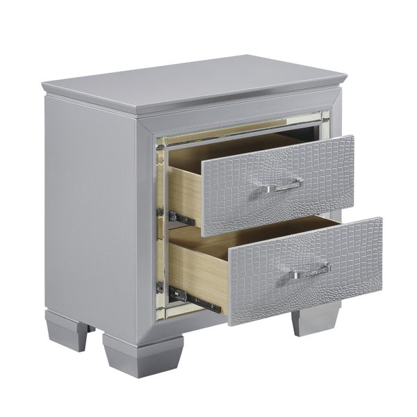 English Elm Nightstands Glam Art Deco Set with LED Glow Mirror Trim and Crystal Bar Pulls B011P567009