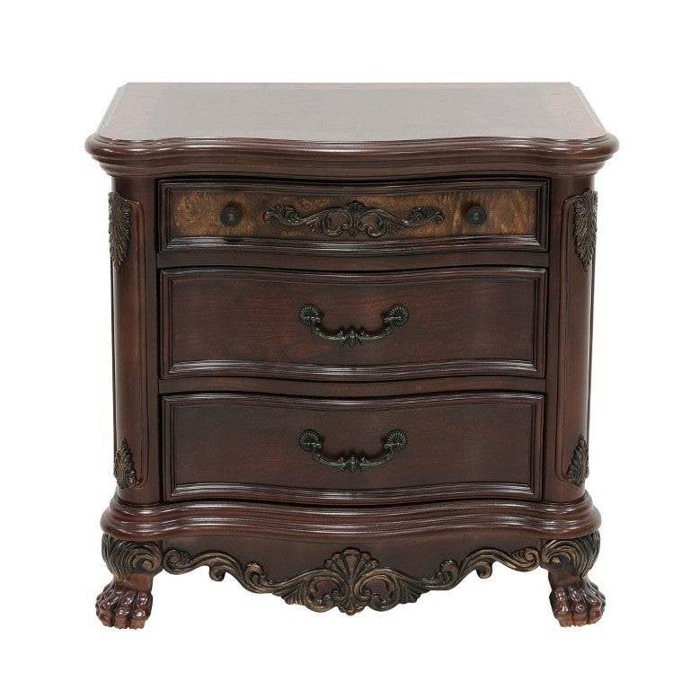 English Elm Nightstands Traditional Cherry Burl Veneer Set of 2 with Claw Feet and Gold Accents B011P567011